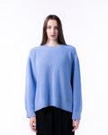 WOMEN BOXY BABY BLUE KNITTED CREW NECK