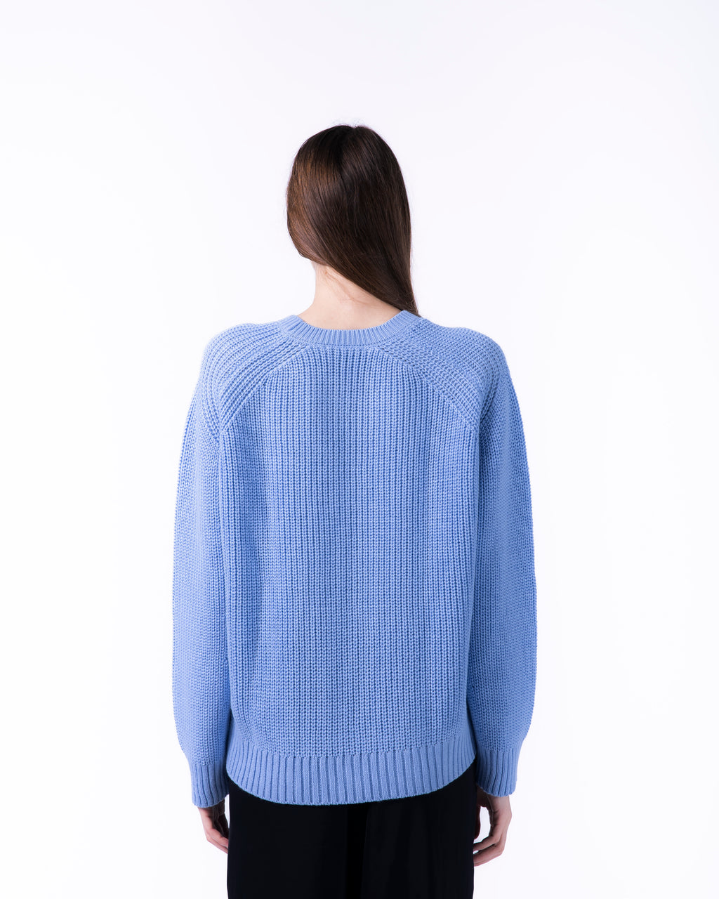 WOMEN BOXY BABY BLUE KNITTED CREW NECK