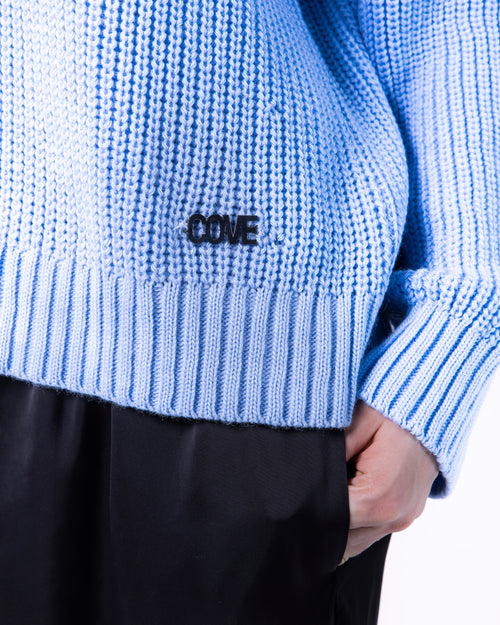 WOMEN BOXY BABY BLUE KNITTED CREW NECK