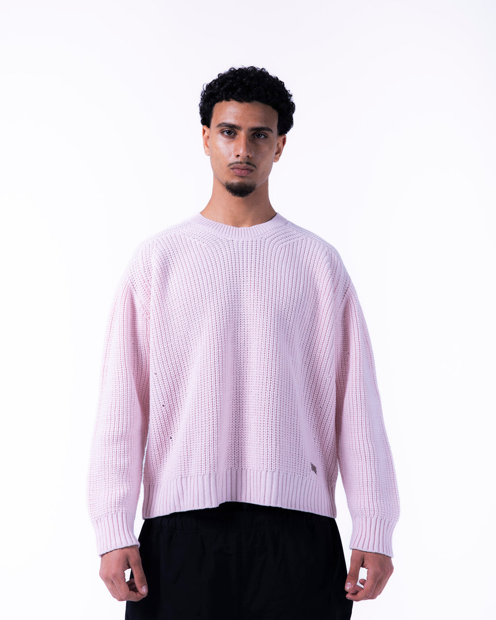 MEN BOXY PINK KNITTED CREW NECK