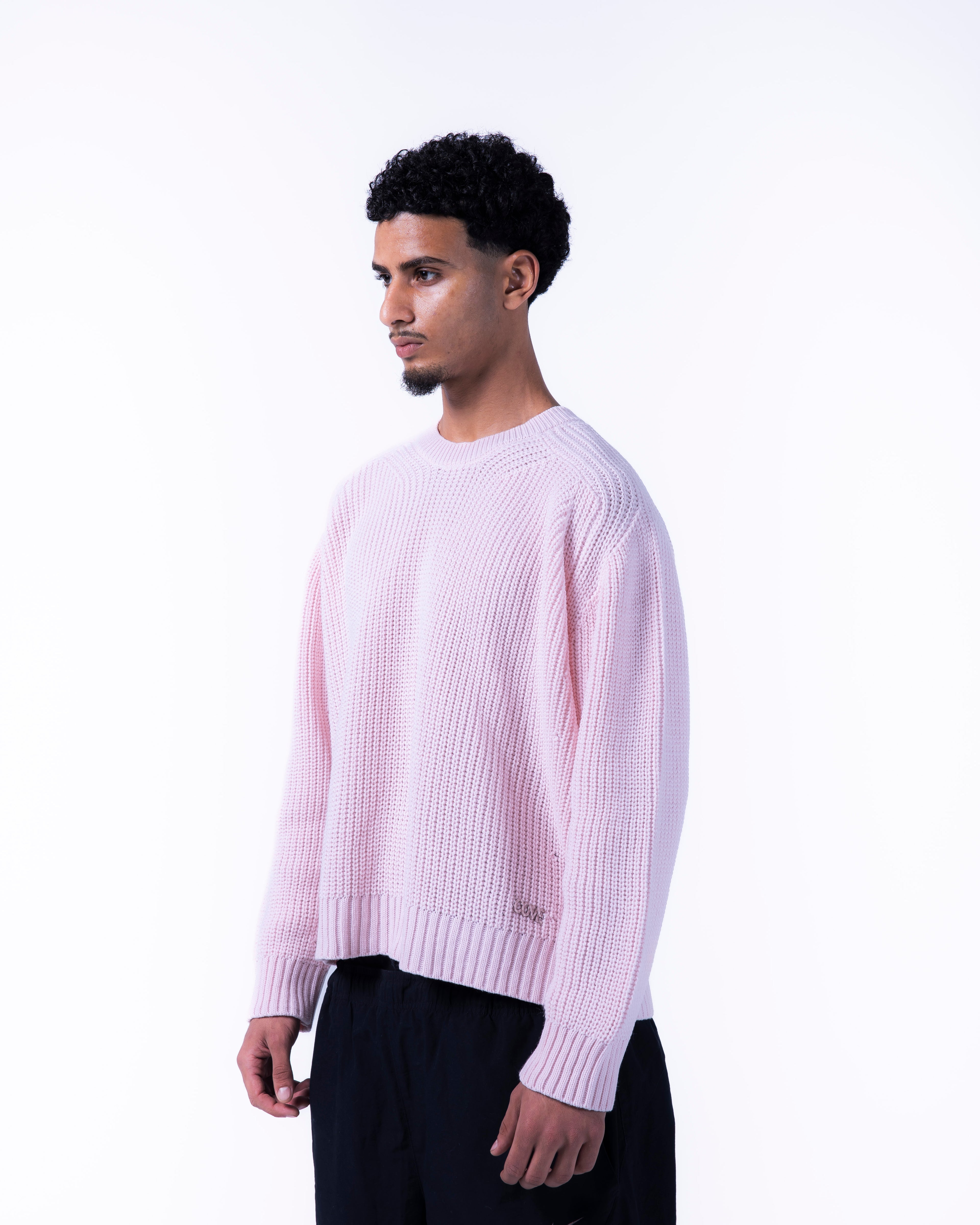 MEN BOXY PINK KNITTED CREW NECK