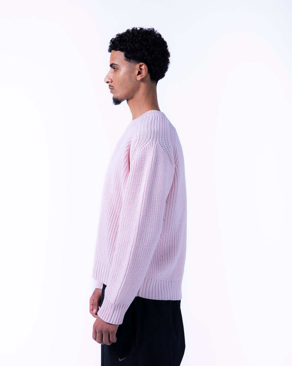 MEN BOXY PINK KNITTED CREW NECK