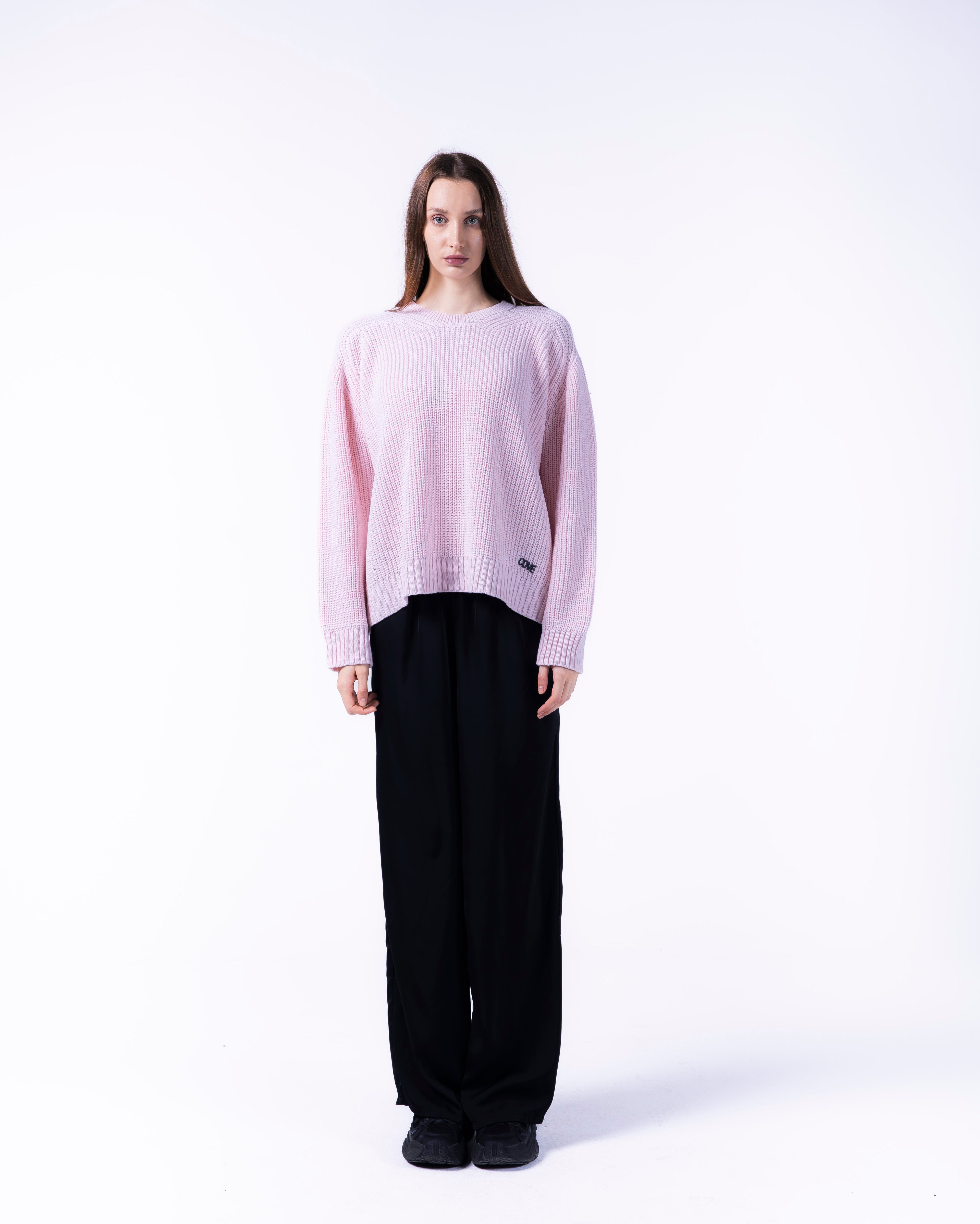 WOMEN BOXY PINK KNITTED CREW NECK