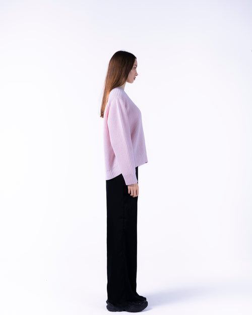 WOMEN BOXY PINK KNITTED CREW NECK