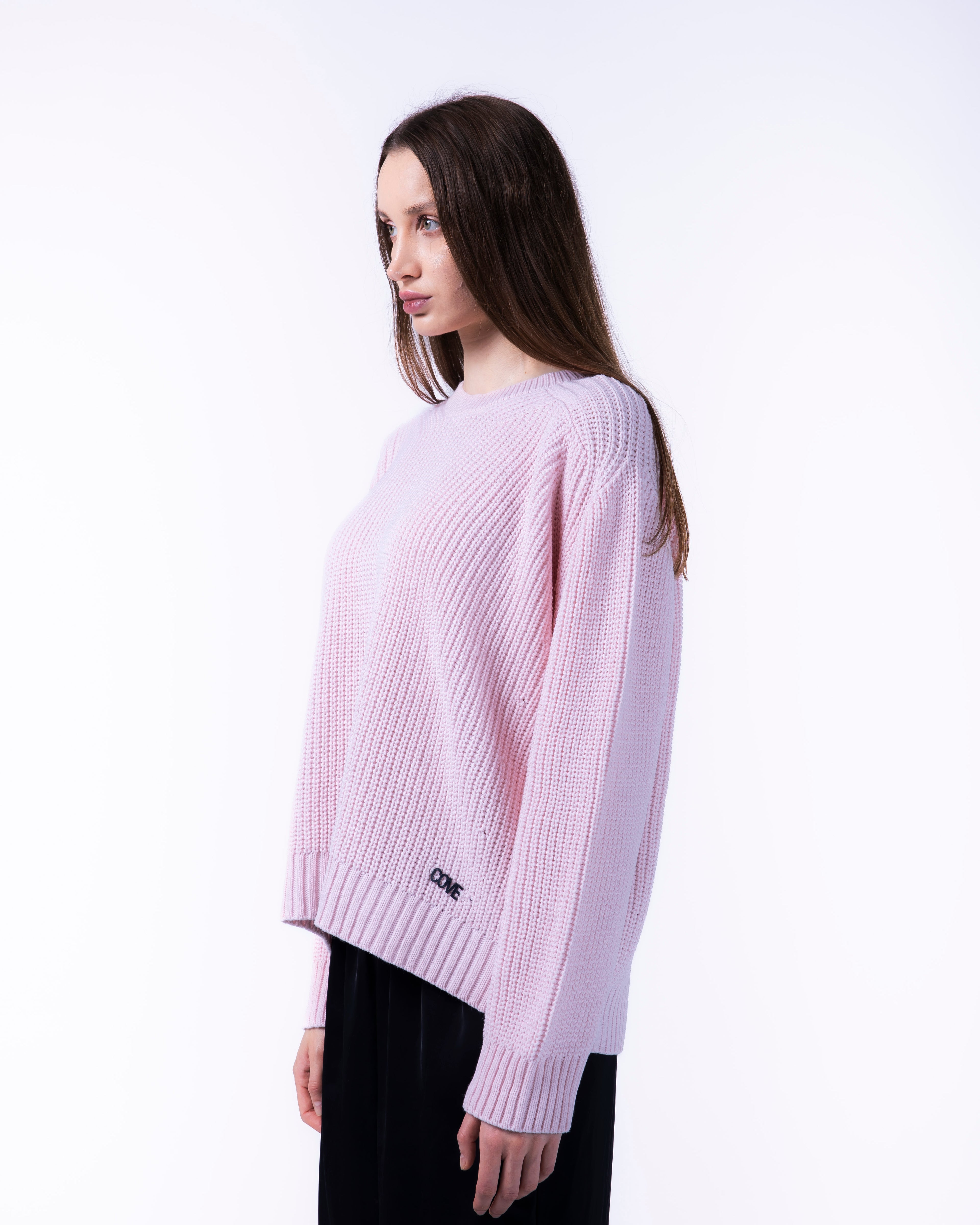 WOMEN BOXY PINK KNITTED CREW NECK