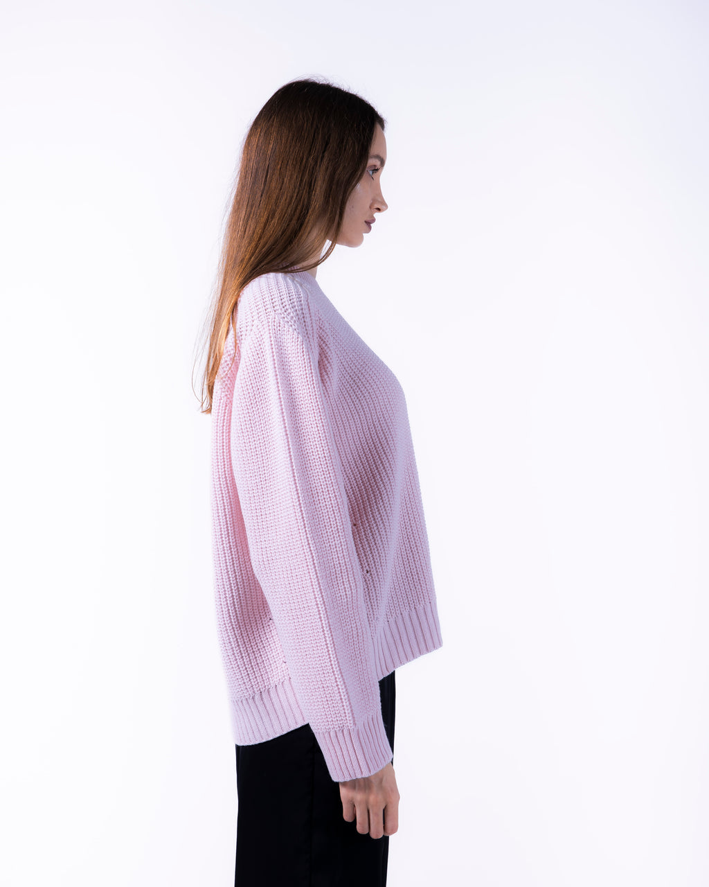 WOMEN BOXY PINK KNITTED CREW NECK