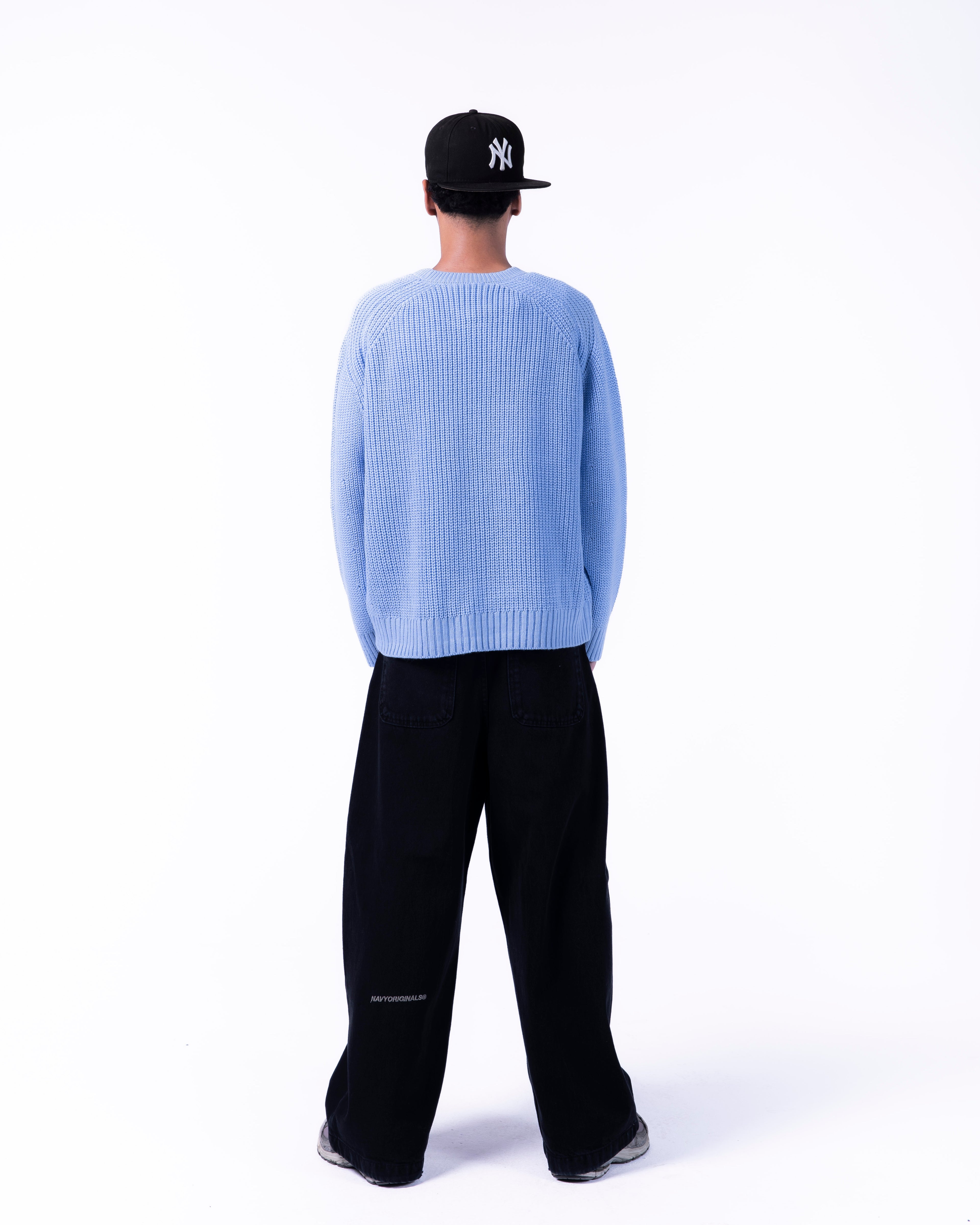 MEN BOXY BABY BLUE KNITTED CREW NECK