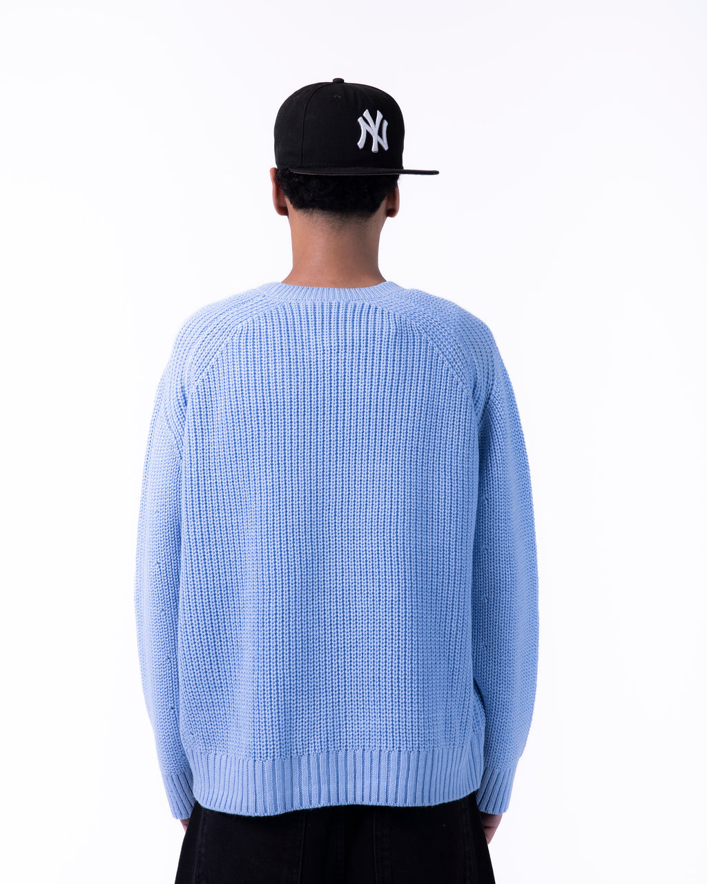 MEN BOXY BABY BLUE KNITTED CREW NECK