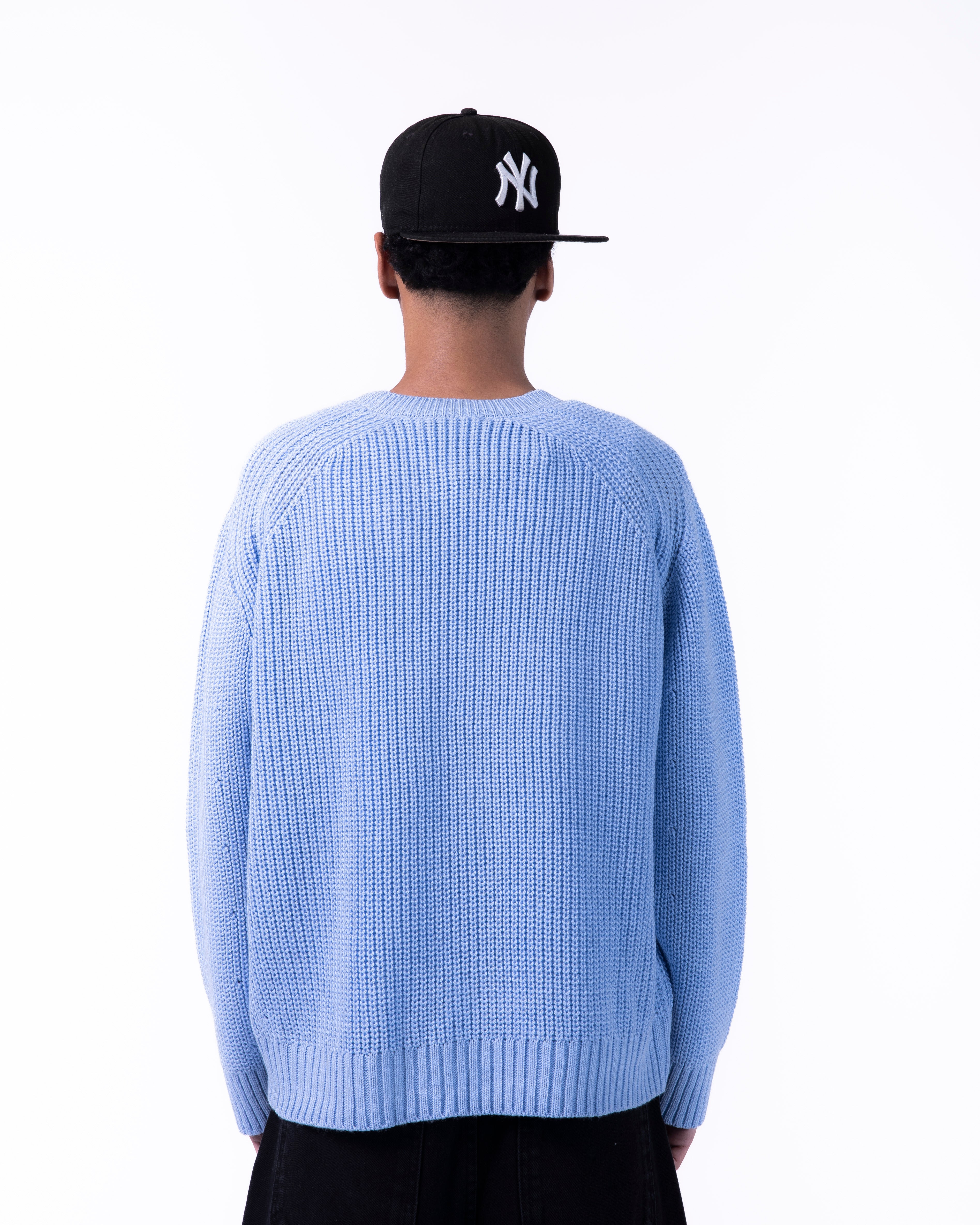 MEN BOXY BABY BLUE KNITTED CREW NECK